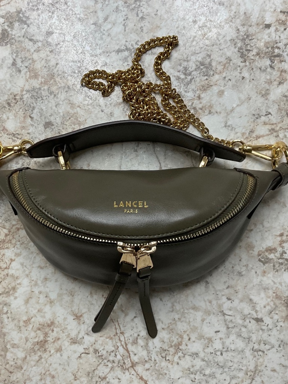 LANCEL MINI ZIP CROSSBODY BAG khaki/ gold